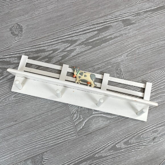 Vintage Peaches N Cream Cow Mug Rack Hook Shelf Modern Farmhouse Country Decor - Picture 2 of 10